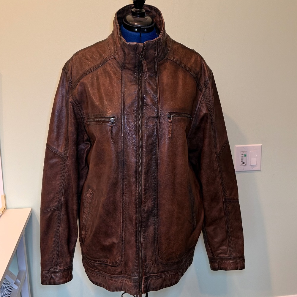 Carbon2Cobalt Brown Lambskin Leather Jacket - XL
